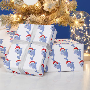 Papier Cadeau Dauphin de plage de Noël festif carrelé