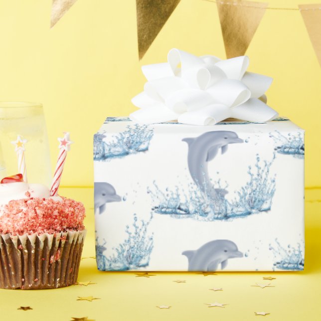 Papier Cadeau Dauphins dans l'eau qui éclate (Fête d'anniversaire)