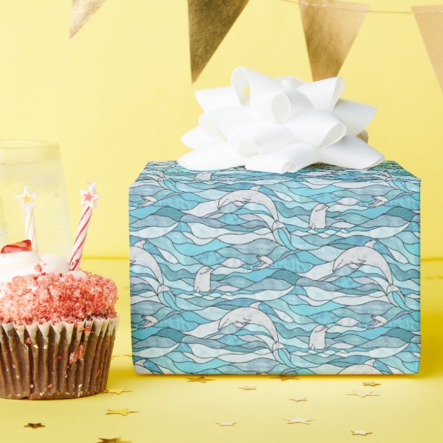 Papier Cadeau Dauphins de verre tendu de l'océan bleu (Fête d'anniversaire)