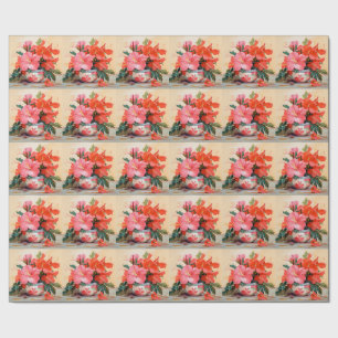Papier Cadeau De Belles Fleurs Hibiscus, Roses/Rouges,
