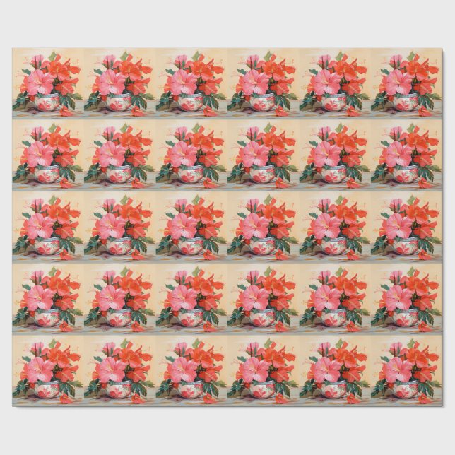 Papier Cadeau De Belles Fleurs Hibiscus, Roses/Rouges, (Couture)