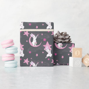 Papier Cadeau De belles lapines et des étoiles