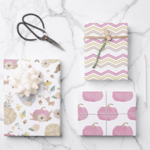 Papier cadeau de Citrouille rose automne