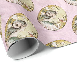 Papier cadeau de femme victorienne Vintage rose