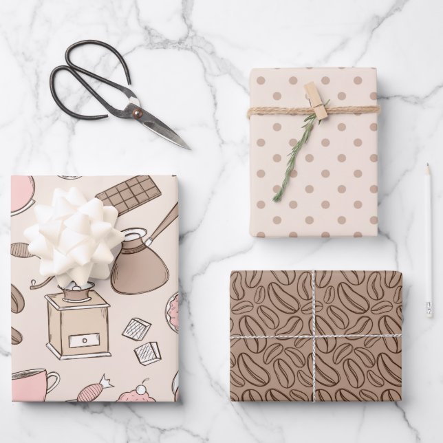 Papier cadeau de la fête du café série de 3 (Recto)