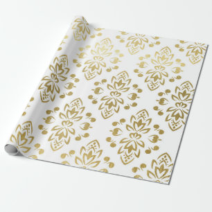 Papier cadeau de mariage à motif floral damassé or