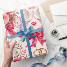 Papier cadeau de mariage floral rose vif avec colo