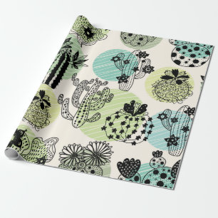 Papier Cadeau De mignons cactus en fleurs. Patch transparent à
