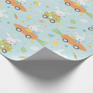 Papier Cadeau De mignons lapins de Pâques en carottes et voiture