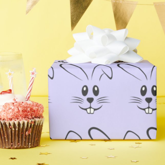 Papier Cadeau De Mignons lapins Sur Violet (Fête d'anniversaire)