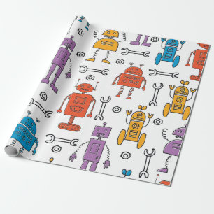 Papier Cadeau De mignons robots à doodle. Motif sans couture. C