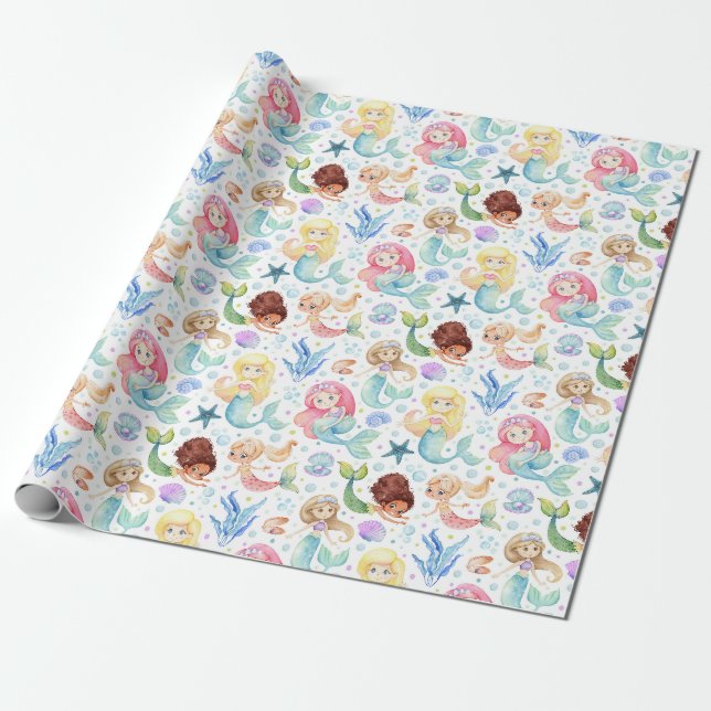 Papier Cadeau De mignons sirènes d'eau sous la mer (Déroulé)
