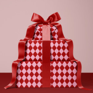 Papier cadeau de Noël à carreaux rouge et rose