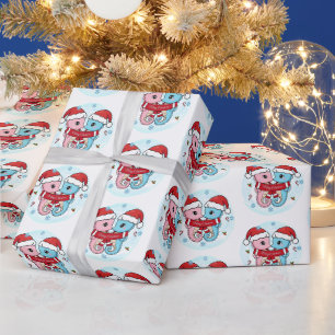 Papier cadeau de Noël avec des hippocampes mignons