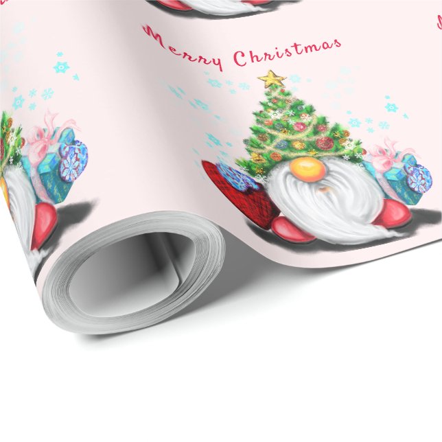 Papier cadeau de Noël avec mignonne Gnome (Coin rond)