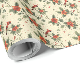 Papier cadeau de Noël Cardinal Poinsettia Holiday
