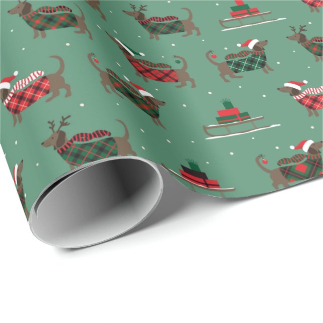 Papier cadeau de Noël de chien mignon Dachshund (Coin rond)
