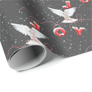 Papier cadeau de Noël Dove et flocons de neige Joi