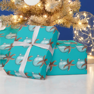 Papier cadeau de Noël Étoile de mer Turquoise Trop