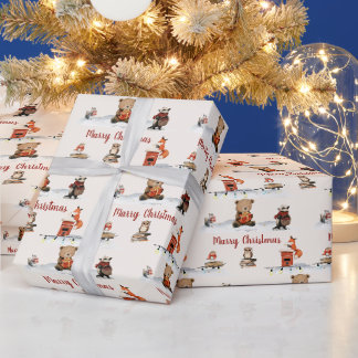 Papier cadeau de Noël Forêt Féérique