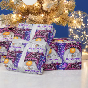 Papier cadeau de Noël Gnome en Casquette violet