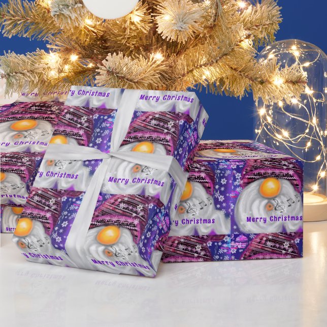 Papier cadeau de Noël Gnome en Casquette violet (Vacances)