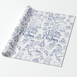Papier cadeau de Noël Joyeux bleu