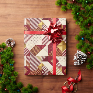 Papier cadeau de Noël patchwork rouge et or