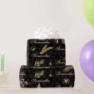 Papier cadeau de Noël personnalisé noir et or
