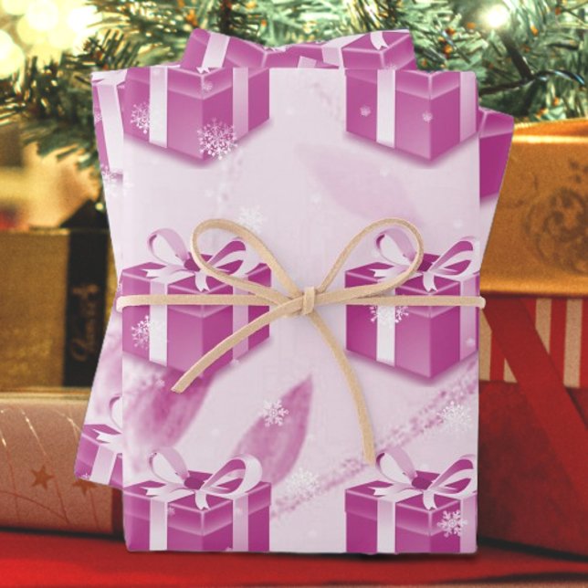 Papier cadeau de Noël rose (Pink Christmas Gift Wrapping Paper)