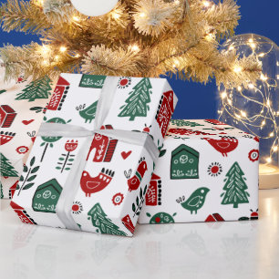 Papier cadeau de Noël scandinave rouge et vert