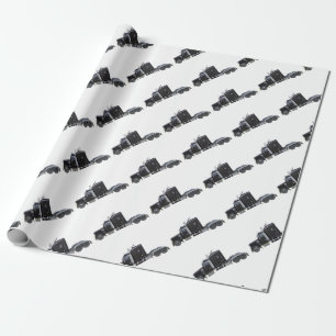 Papier Cadeau De noir camion semi avec de pleines lumières dans