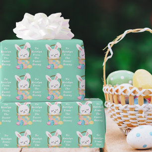 Papier Cadeau De Pâques Bunny mignon personnalisé Turquoise cade