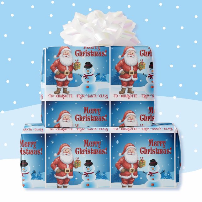 Papier Cadeau De Père Noël Ajouter le nom de l'enfant mignon Sno (Créateur téléchargé)