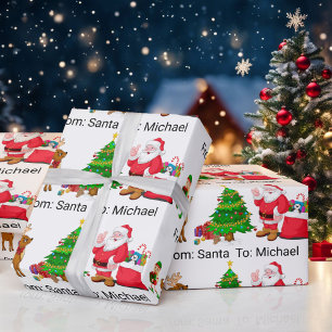 Papier Cadeau De Santa Claus Ajouter Nom de l'enfant Elf Reindee