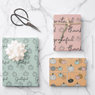 Papier cadeau de Thanksgiving Orange Vert Rose