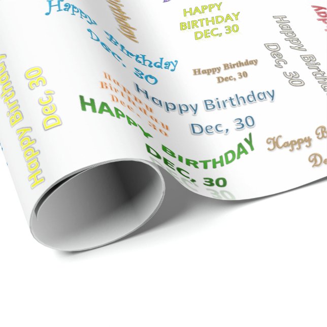 Papier Cadeau Décembre, 30 Anniversaire Cadeau Papier (Coin rond)