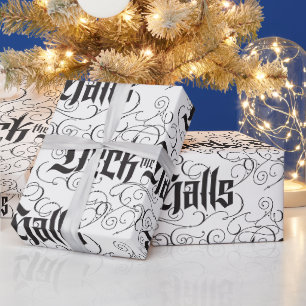 Papier Cadeau Deck the Halls Moderne Noir Lettres de Noël