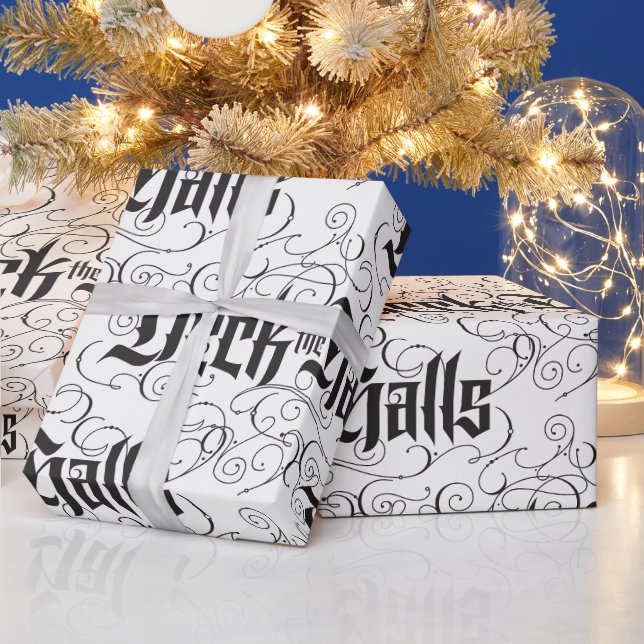 Papier Cadeau Deck the Halls Moderne Noir Lettres de Noël (Vacances)