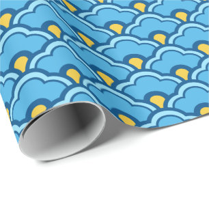 Papier Cadeau Déco pétoncles chinois, turquoise et aqua