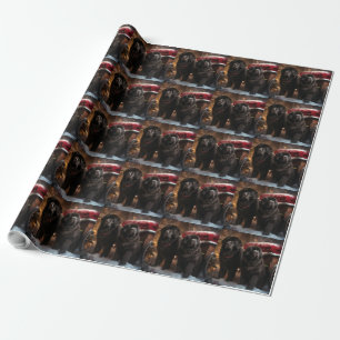 Papier Cadeau Décor de Noël de Terre-Neuve Snowy Sleigh