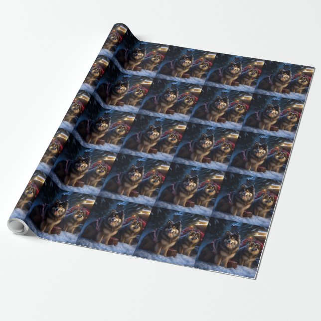 Papier Cadeau Décor de Noël Lapphund Snowy Sleigh (Déroulé)