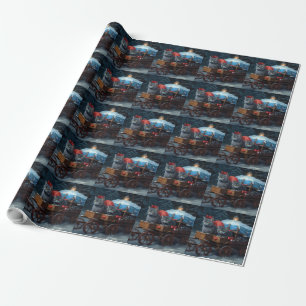 Papier Cadeau Décor de Noël Oriental Blue Cat Snowy Sleigh