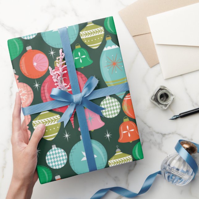 Papier Cadeau Décor de Noël Retro Vert (Cadeaux)