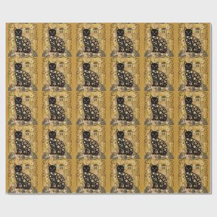 Papier Cadeau Décor doré Gustav Klimt Style Chat Noir Art