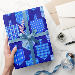 Papier Cadeau Décor Dreidels Blue