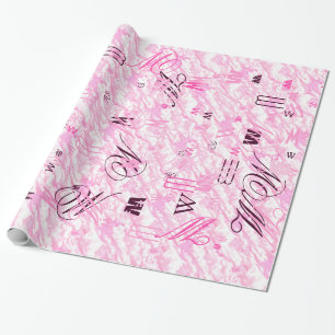 Papier Cadeau Décor Festif Fuchsia Roses Nuages