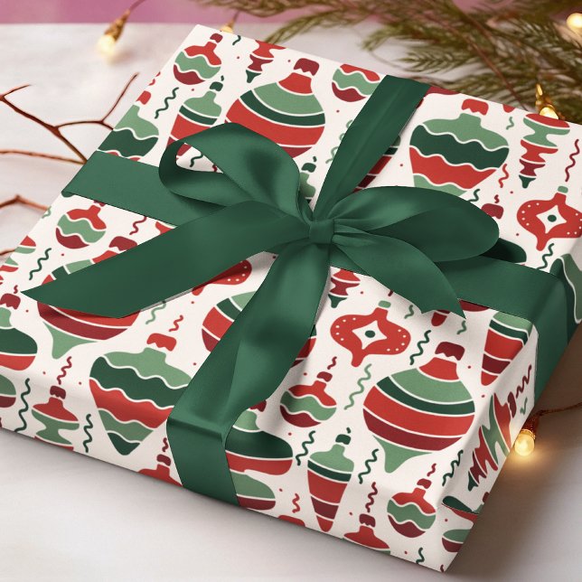 Papier Cadeau Décorations de Noël Rouge Vert Rétro (Créateur téléchargé)