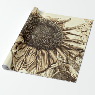Papier Cadeau Découpage à l'ancienne de Sunflower Sepia Tone V
