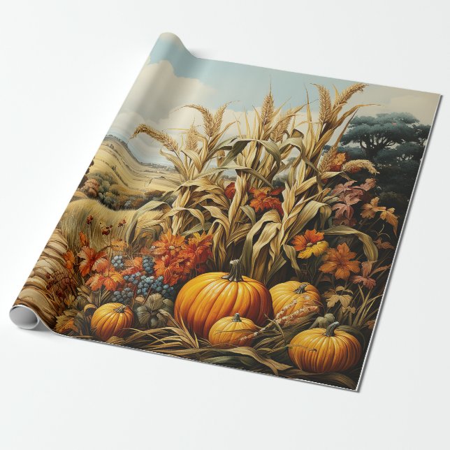 Papier Cadeau Découpage Citrouille automne de la ferme (Déroulé)
